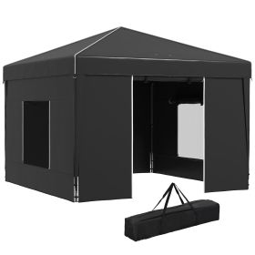 Outsunny 9.7' x 9.7' Pop Up Canopy with Sidewalls, Portable Canopy Tent with 2 Mesh Windows, Reflective Strips, Carry Bag for Events, Outdoor Party, V