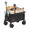 VEVOR Collapsible Folding Wagon, 150 L Beach Wagon Cart with All-Terrain Wheels, Heavy Duty Folding Wagon Cart Max 265 lbs with Drink Holders, Sports