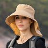 Wide Brim Shawl Ponytail Bucket Hat For Women; Outdoor Fishing Hiking UV Protection Bonnet