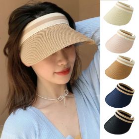 Summer Woman Sun Hats Female Outdoor Visor Caps Hand Made Straw Cap Casual Shade Hat Empty Top Hat Fishing Vacation Beach Caps (Color: Negro)