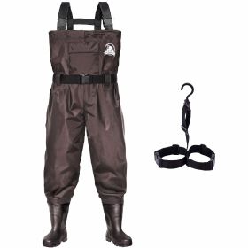 UPGRADE Fishing Waders for Men&Women with Boots Waterproof;  Nylon Chest Wader with PVC Boots & Hanger Brown (Color: Brown, size: Men 10/Women 12)