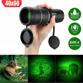 40x60 Day Night Vision HD Optical Monocular Hunting Camping Handheld Telescope Life Waterproof (Color: Black)