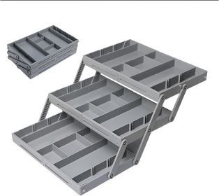 3 Tier Drawer Organizer, Expandable Junk Drawer Organizer, Smart Drawer Organizer Multi Level (Color: Grey)