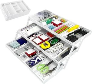 3 Tier Drawer Organizer, Expandable Junk Drawer Organizer, Smart Drawer Organizer Multi Level (Color: White)