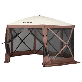 VEVOR Pop Up Gazebo Tent, Pop-Up Screen Tent 6 Sided Canopy Sun Shelter with 6 Removable Privacy Wind Cloths & Mesh Windows (Item Size: 11.5 x 11.5 ft, Color: Brown)