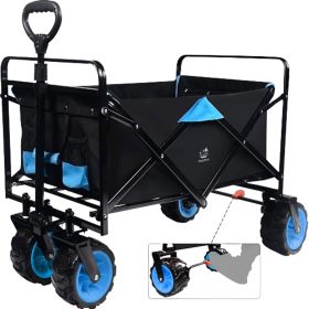 Collapsible Heavy Duty Beach Wagon Cart Outdoor Folding Utility Camping Garden Beach Cart with Universal Wheels Adjustable Handle Shopping (Color: Black)