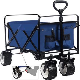 Collapsible Heavy Duty Beach Wagon Cart Outdoor Folding Utility Camping Garden Beach Cart with Universal Wheels Adjustable Handle Shopping (Color: Blue)