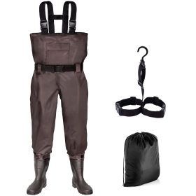 Sunocity Chest Fishing Waders for Men Women with Boots Waterproof, Nylon Chest Wader with PVC Boots & Hanger (Color: Coffee, size: Men 13 / Women 15)